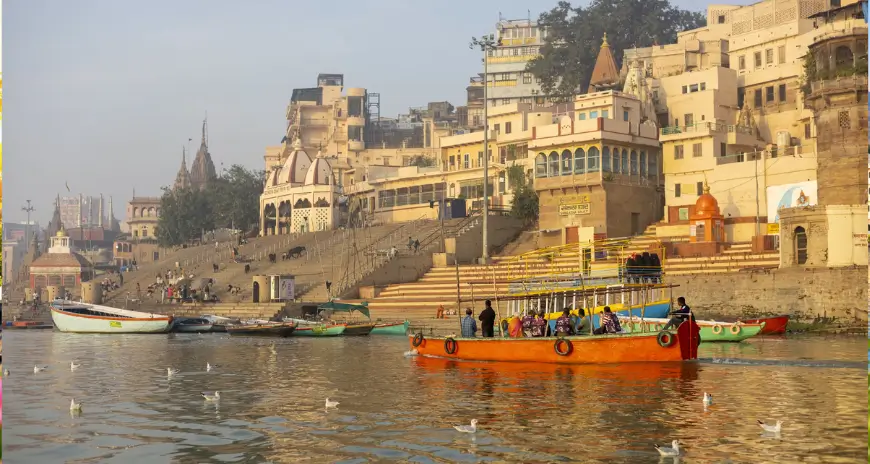Varanasi ghat with temples