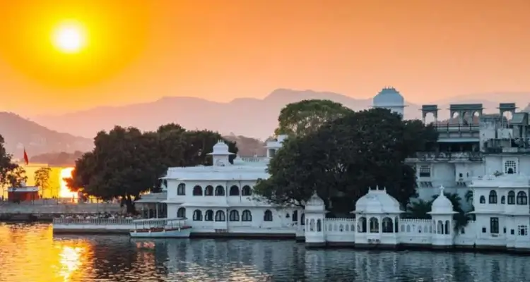 Udaipur Lake Palace at sunset in Rajasthan