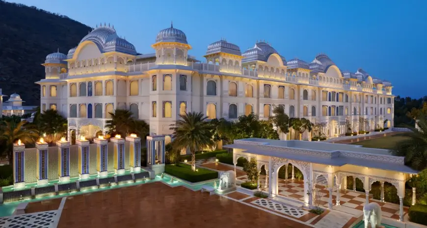 Luxury Rajasthani palace hotel with ornate domes