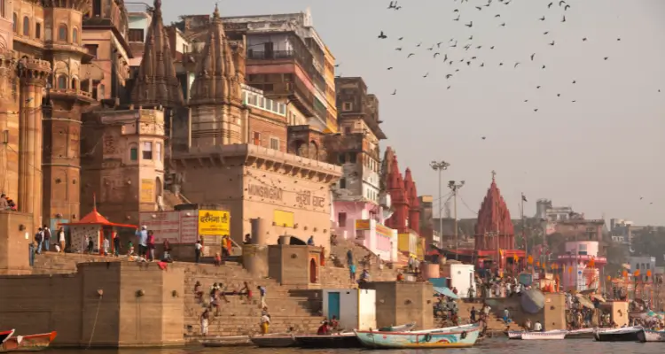 Varanasi ghat with temples